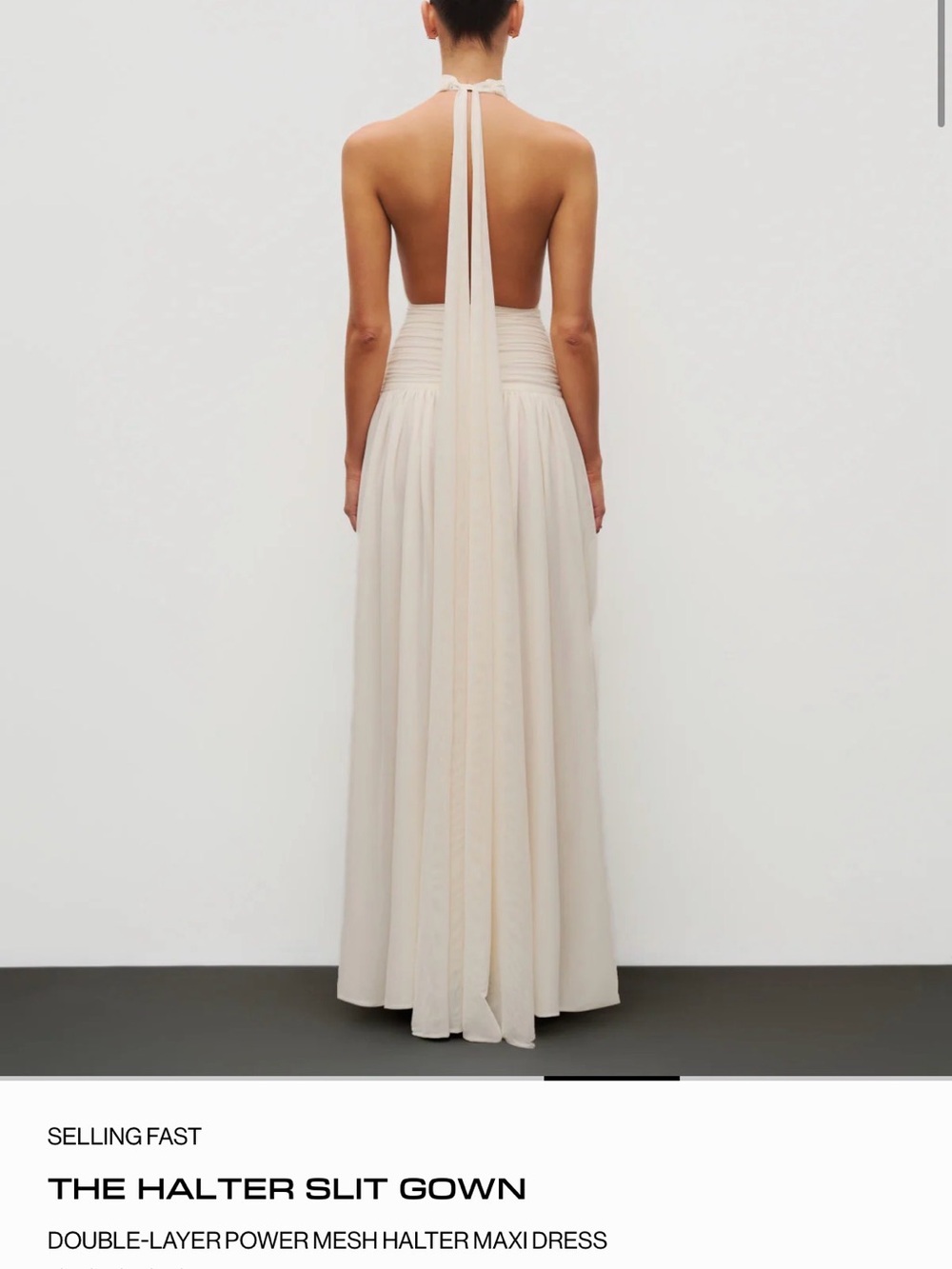 Cream Halter Maxi Dress with Ruched Waist - Picture 6 of 6